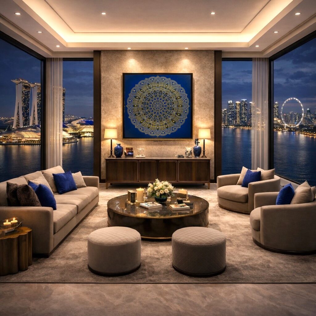 Mandala of Abundance created as a custom artwork for a penthouse with a breathtaking view.
Where luxury meets energetic flow.